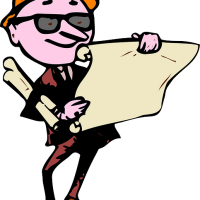 Clip art of an engineer looking at plans